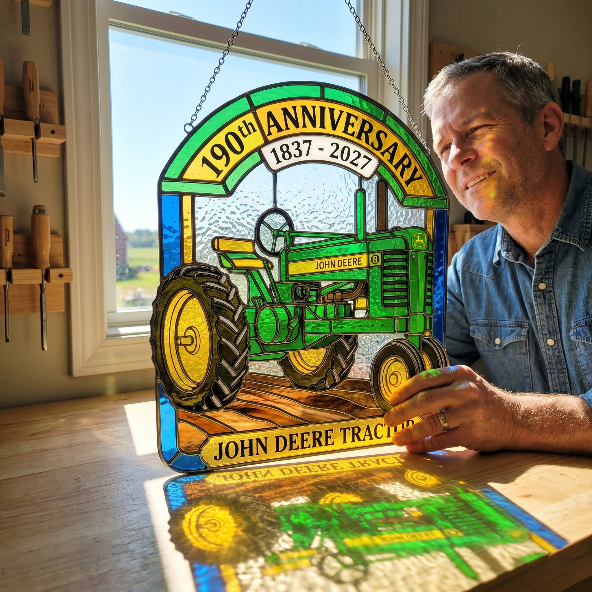 john Deere 190th anniversary Stained Glass Suncatcher