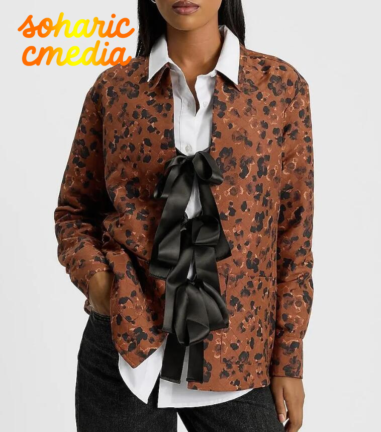 Printed Quilted Bow Front Shacket