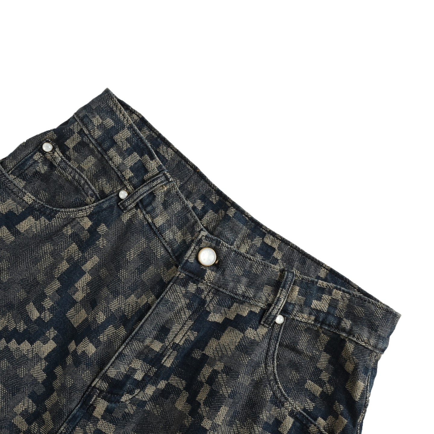 Louis Vuitton 25ss snake-print mosaic denim shorts