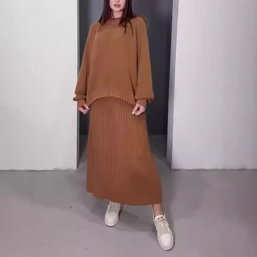 Women's Loose-Fit Knitted Sweater with Two-Piece Overskirt Suit