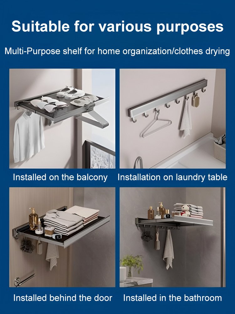 Balcony Clothes Rack Wall-Mounted Retractable Storage Shelf✈️Free Shipping🔥