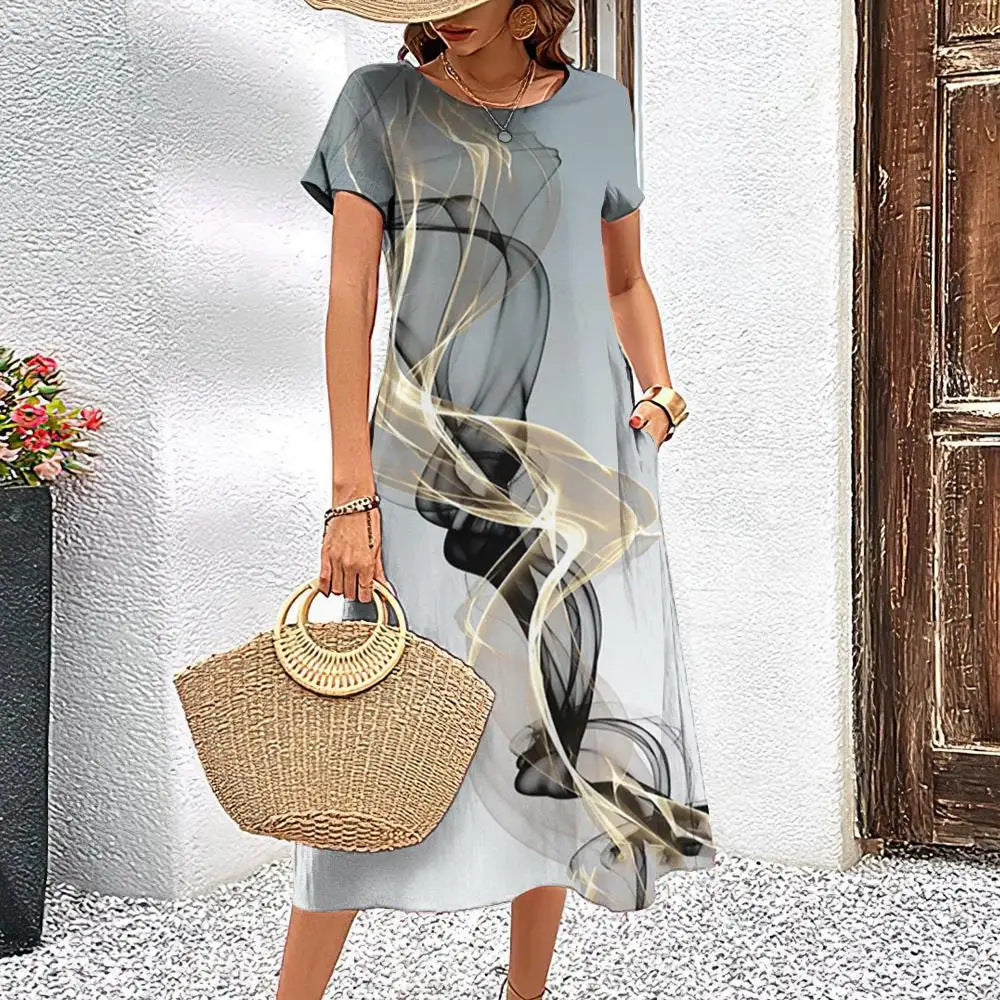 Casual Fashion Simple Line Pattern Top with Elegant A-Line Skirt