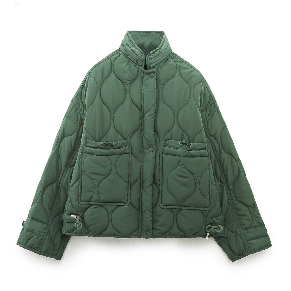 Autumn Quilted Hooded Large Loose Pockets Cotton Coat Jacket
