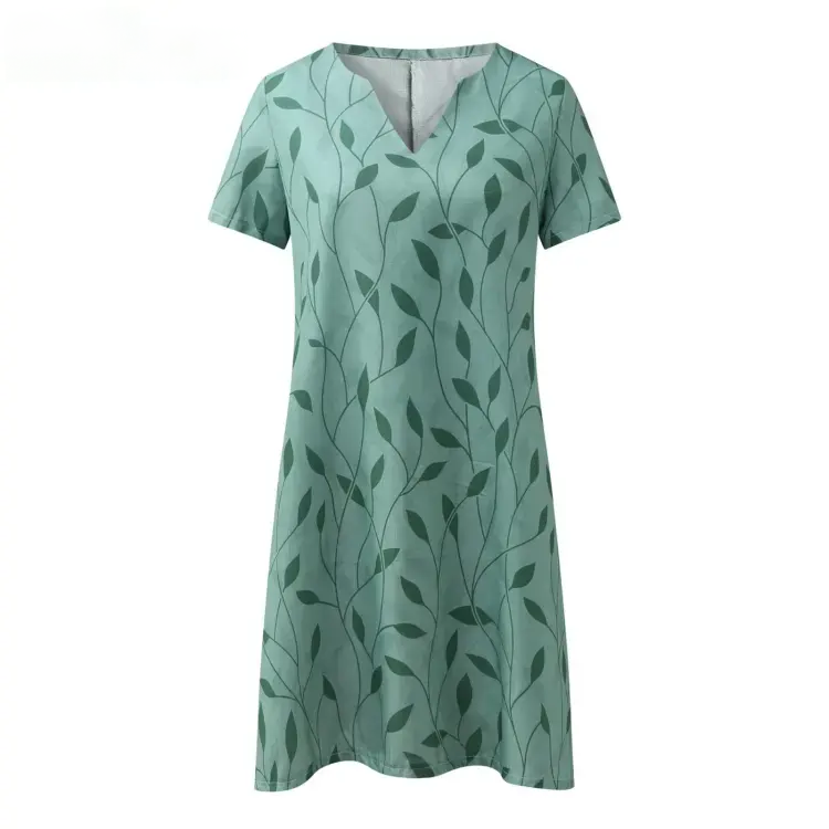 Printed V-Neck A-Line Dress