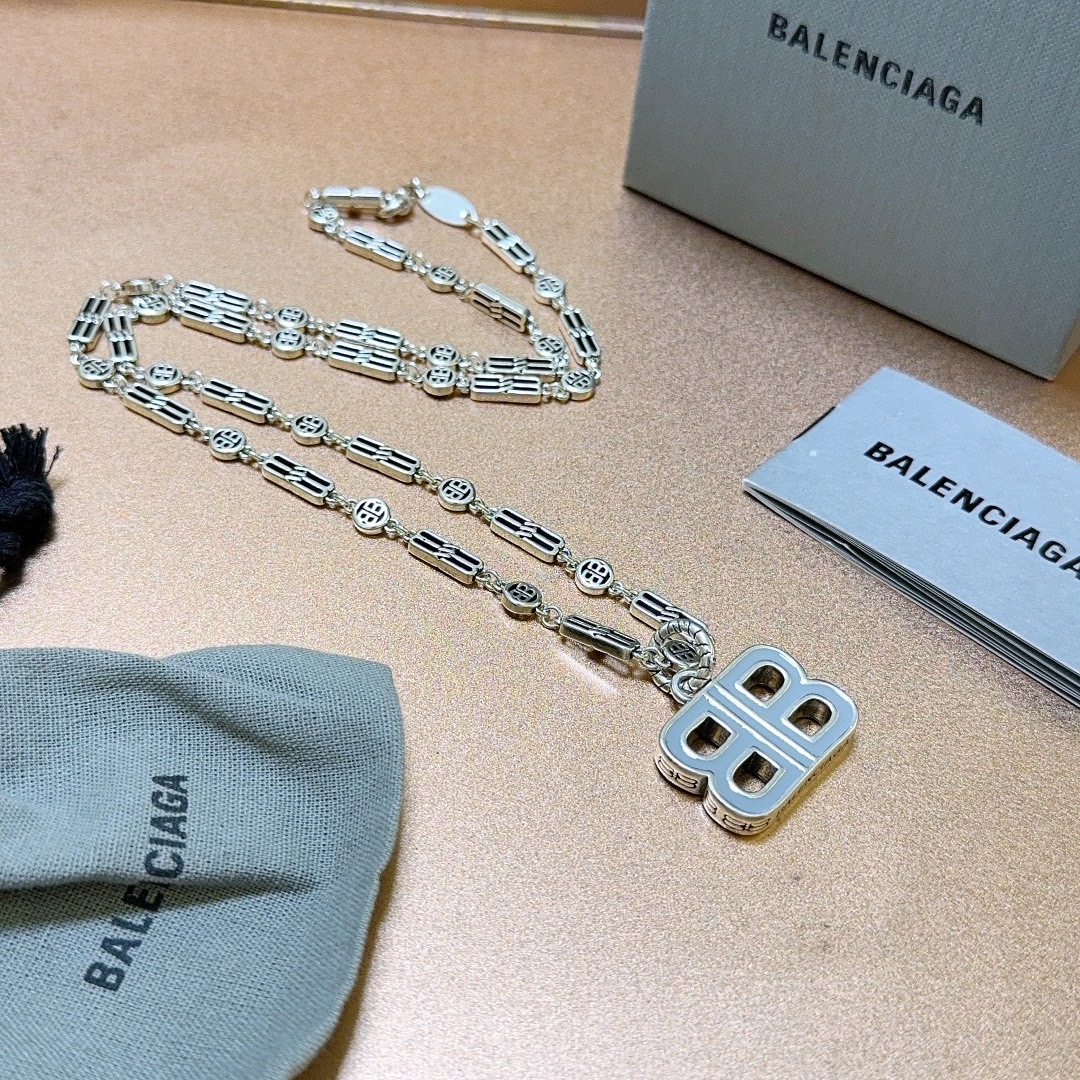 Balenciaga White BB Chain Necklace