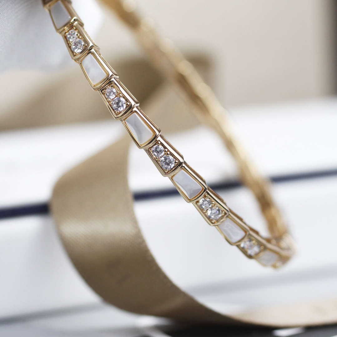 Bulgari White Mother-of-Pearl Snake Bone Bracelet