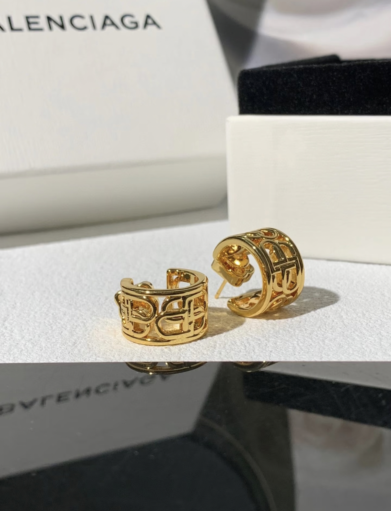 Balenciaga BB hollow gold earrings