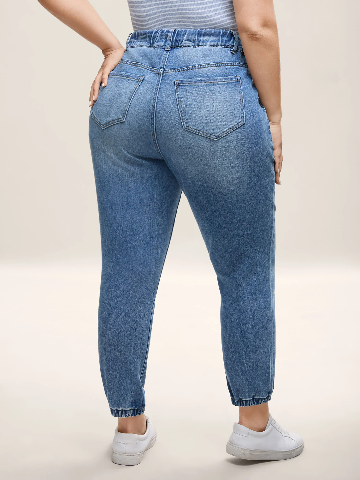 Drawstring Waist Jogger Boyfriend Jeans