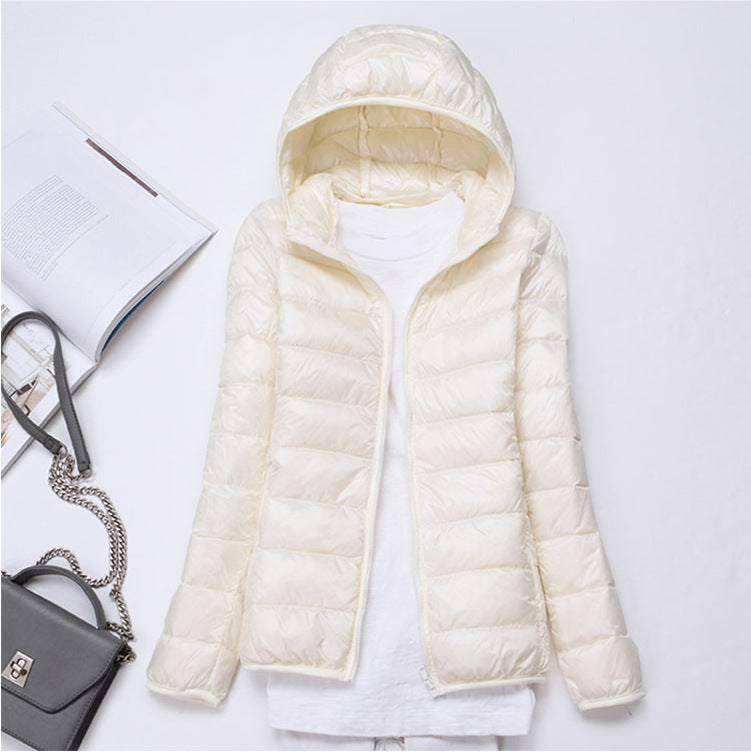 Ultra-light Women's Lightweight Stand Collar Hooded Down Jacket