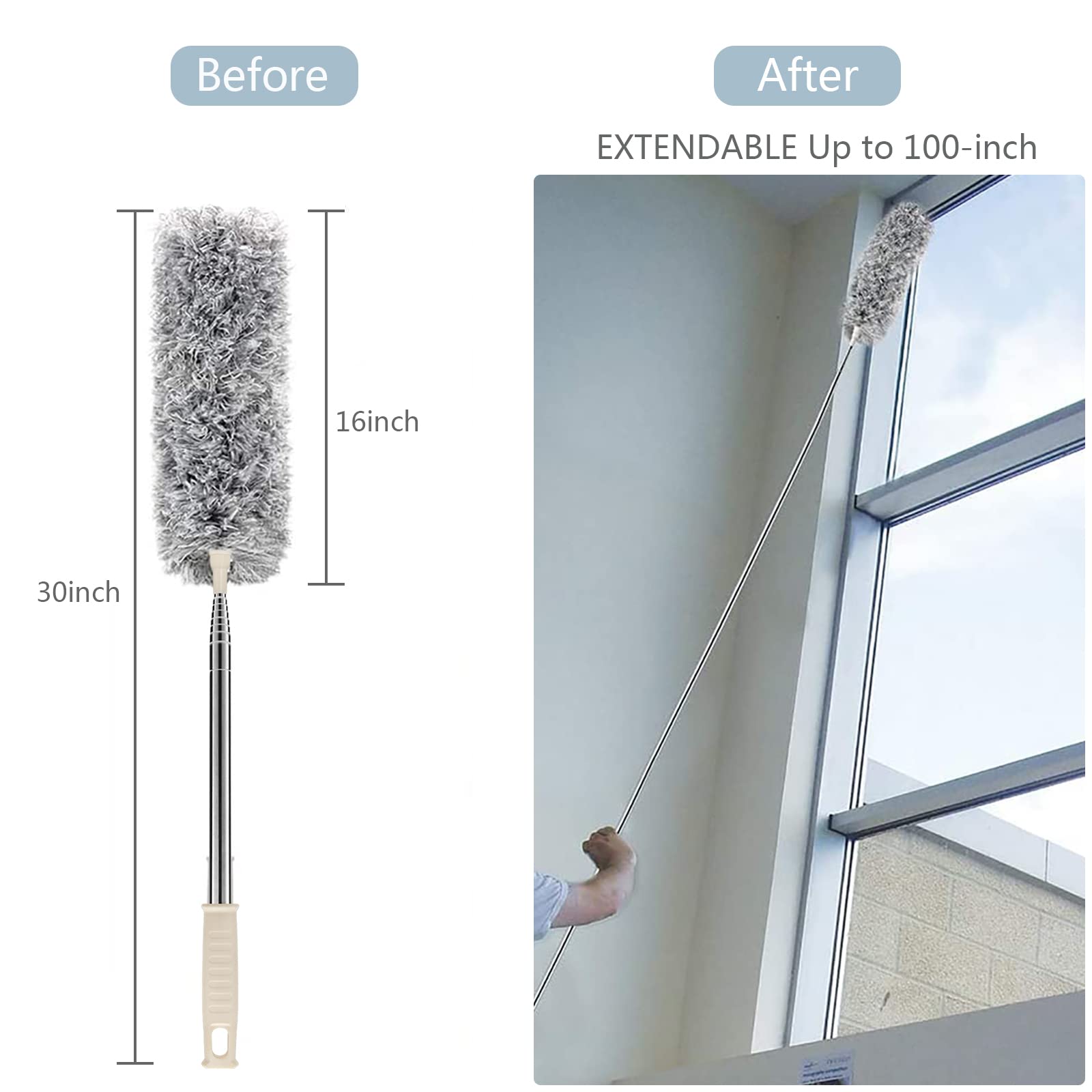 🔥Last Day 50% OFF🔥Bendable Head Microfiber Duster with Extension Pole(Stainless Steel) 30 to 100''