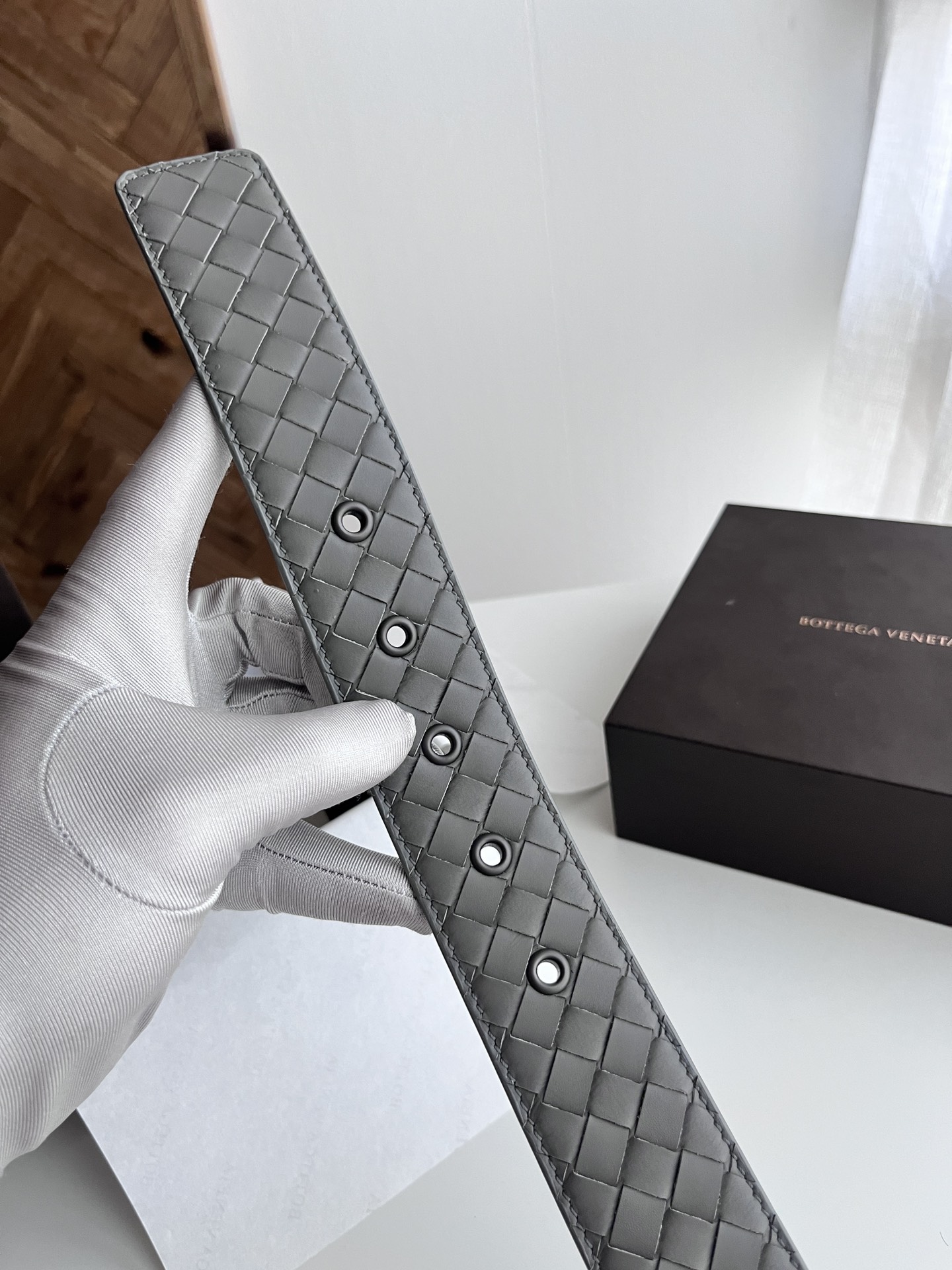 Bottega Veneta intreccio woven cowhide double-sided belt width 4.0cm