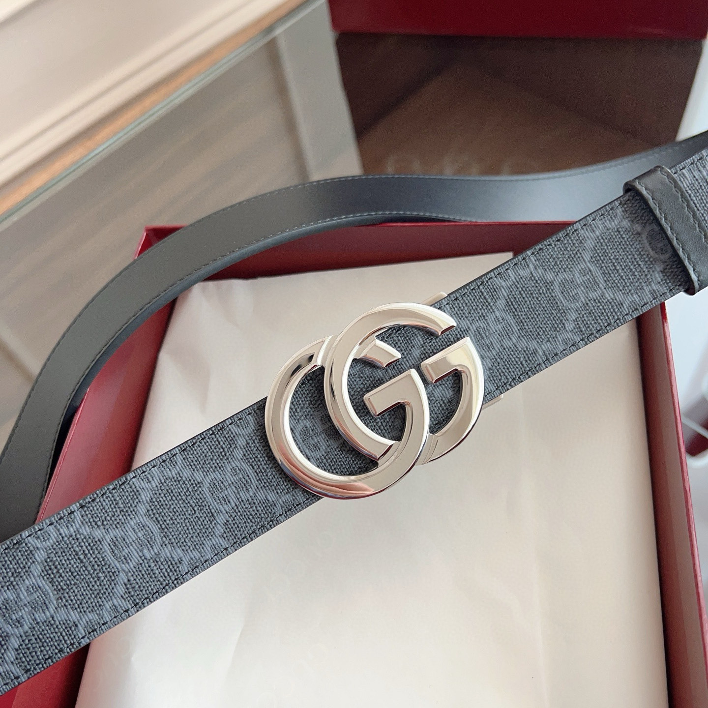 Gucci automatic smooth buckle double-sided cowhide belt width 3.5cm