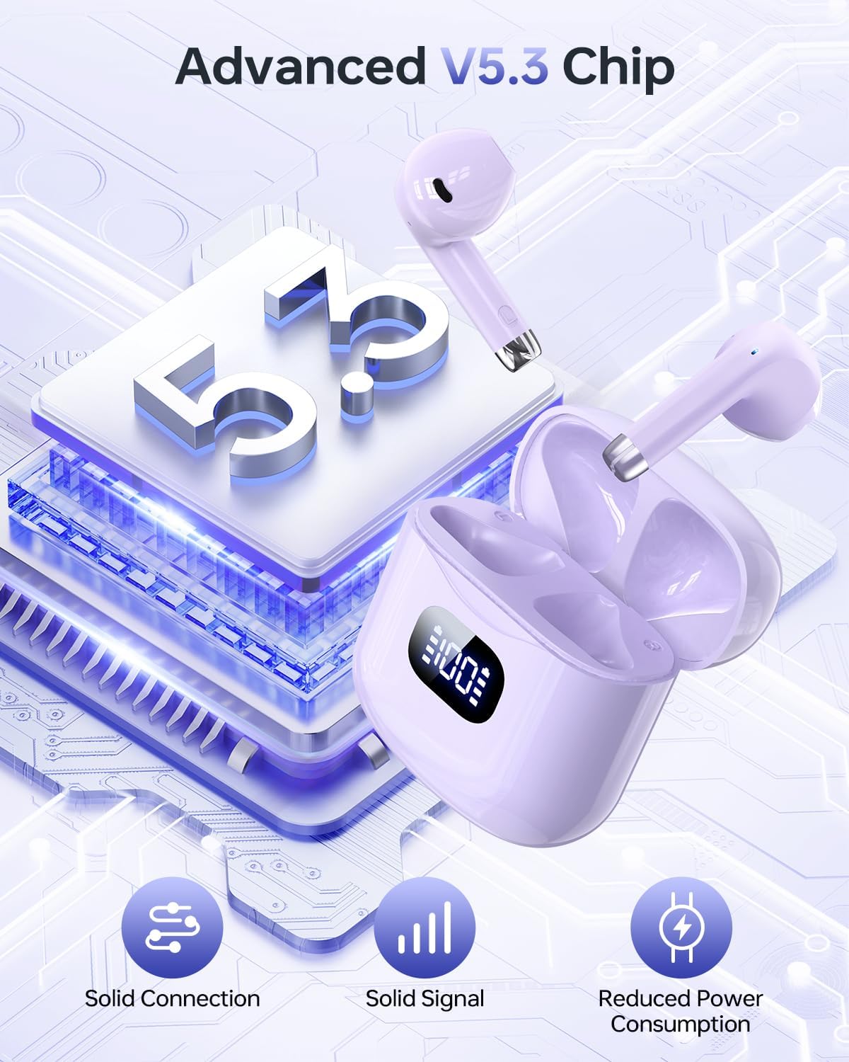 Wireless Earbuds, Bluetooth 5.3 Headphones 40Hrs Playtime with Charging Case, IPX5 Waterproof Stereo in-Ear Earphones with Microphone for iOS Android Cell Phone Sports Workout, Black