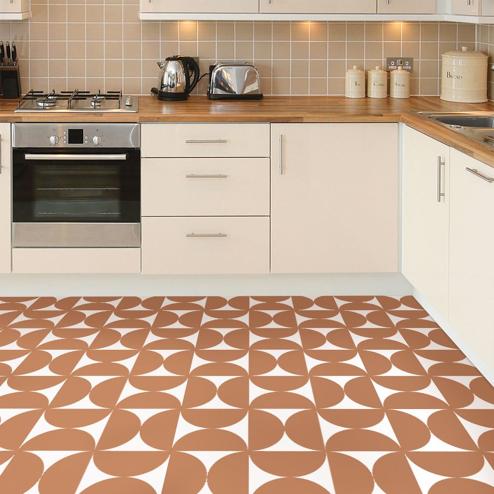 Brown Retro Geometric Pattern Peel and Stick Vinyl Floor Tile Sticker