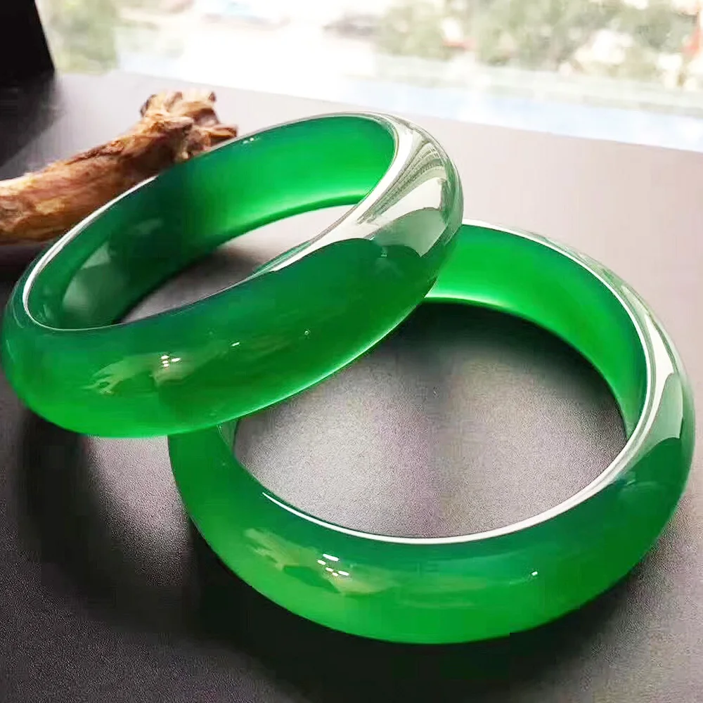 Natural Green Jade Bangles For Women Brazil Chalcedony Charm Jadeite Widened Bracelet Luxury Jewelry Mom's Gift Free Shipping