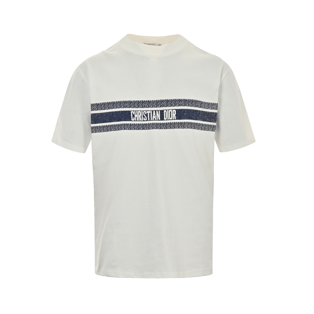 Dior 23ss blue striped letter print short sleeve