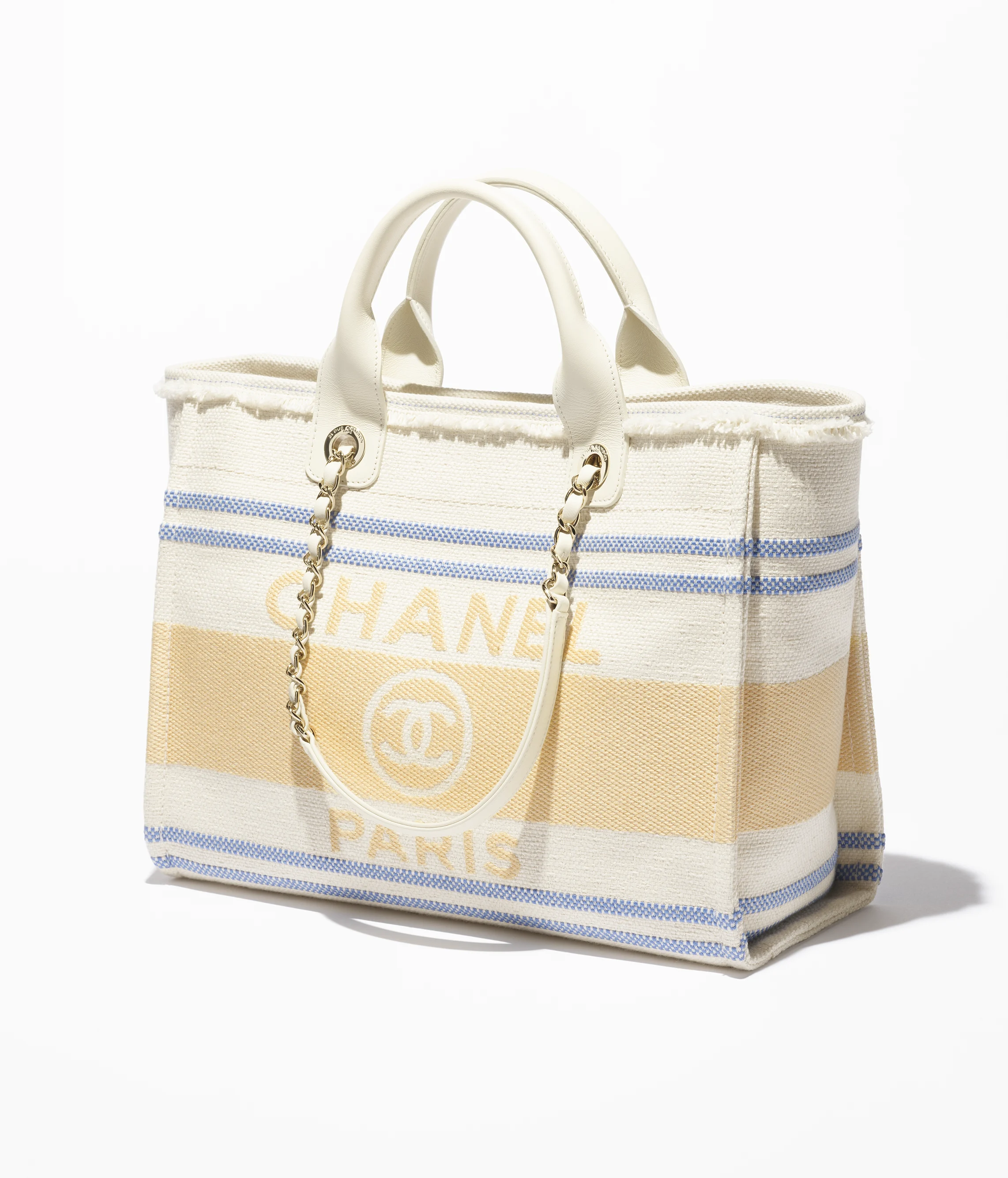 Chanel Shopping Bag Cotton Canvas & Gold-Tone Metal Ecru, Blue & Yellow AS3351-B18809-NACAD