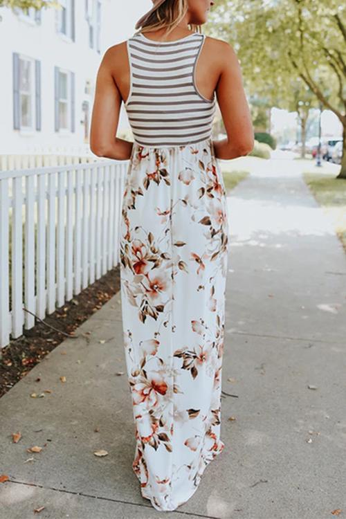 Heididress Striped Floral Splice Sleeveless Maxi Dress
