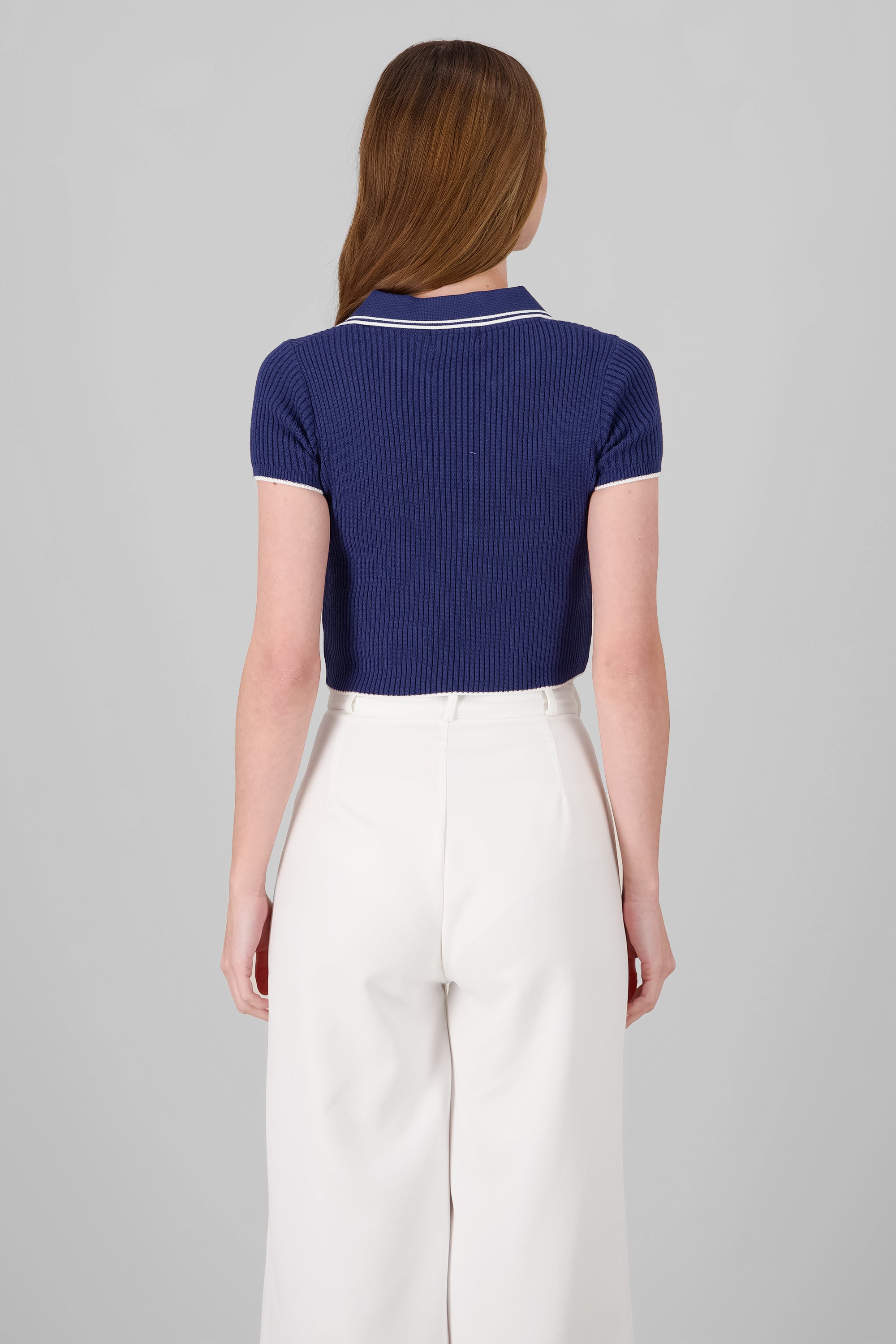ColorContrast Polo Neck Crop Top