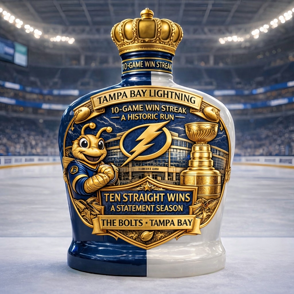 Tampa Bay Lightning's 10-game Win Streak Whiskey Bottle