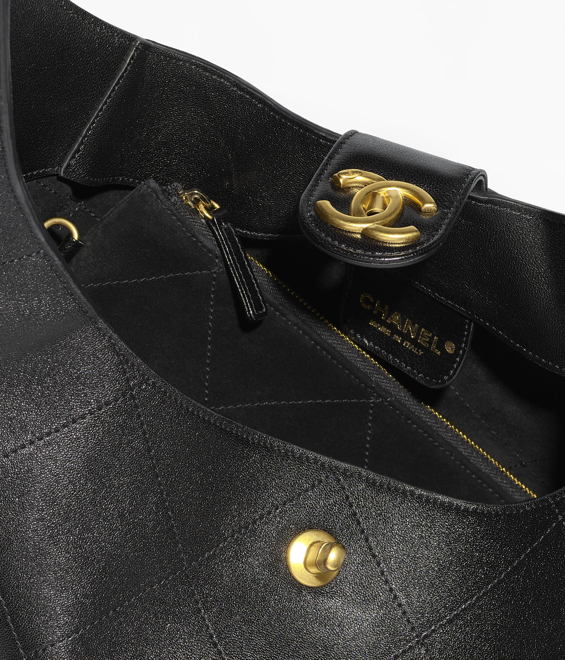 Chanel Large Hobo Bag Shiny Lambskin & Gold-Tone Metal Black AS5410-B19776-94305