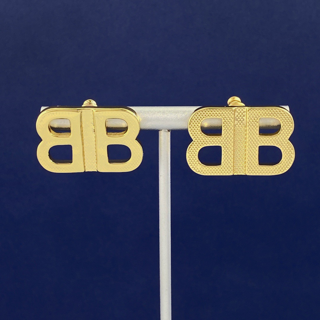 Balenciaga Textured Letter B Stud Earrings