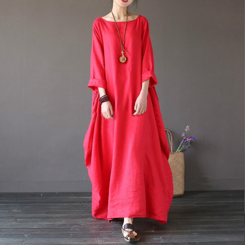 Casual Loose Plus Size Cotton And Linen Long Dress