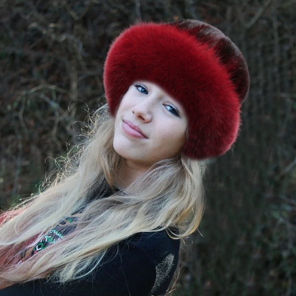Fashion sweet and cute mink fox fur braided real hair warm thick fisherman hat basin hat