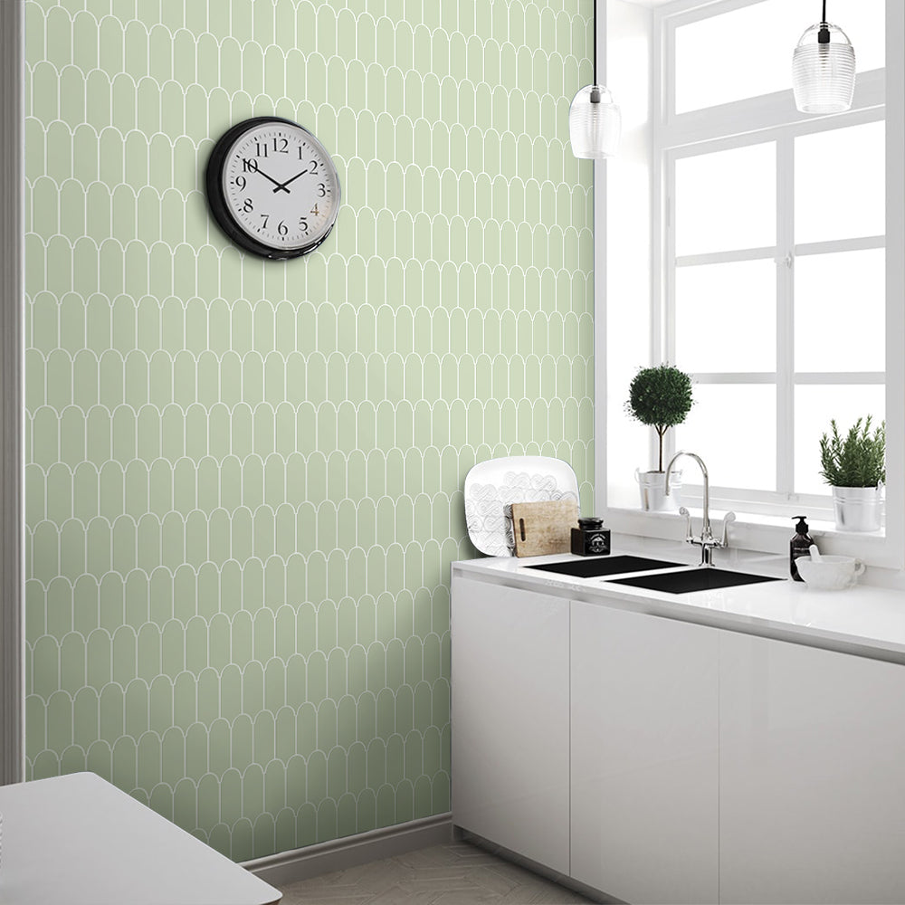 Olive Green Fish Scale Peel and Stick Tile Backsplash - Thicker Design