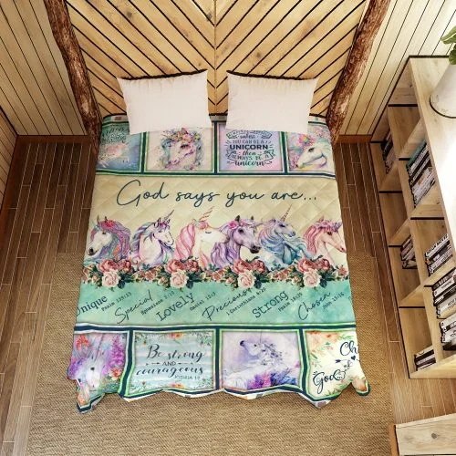 God Says You Are Unicorn Quilt Blanket
