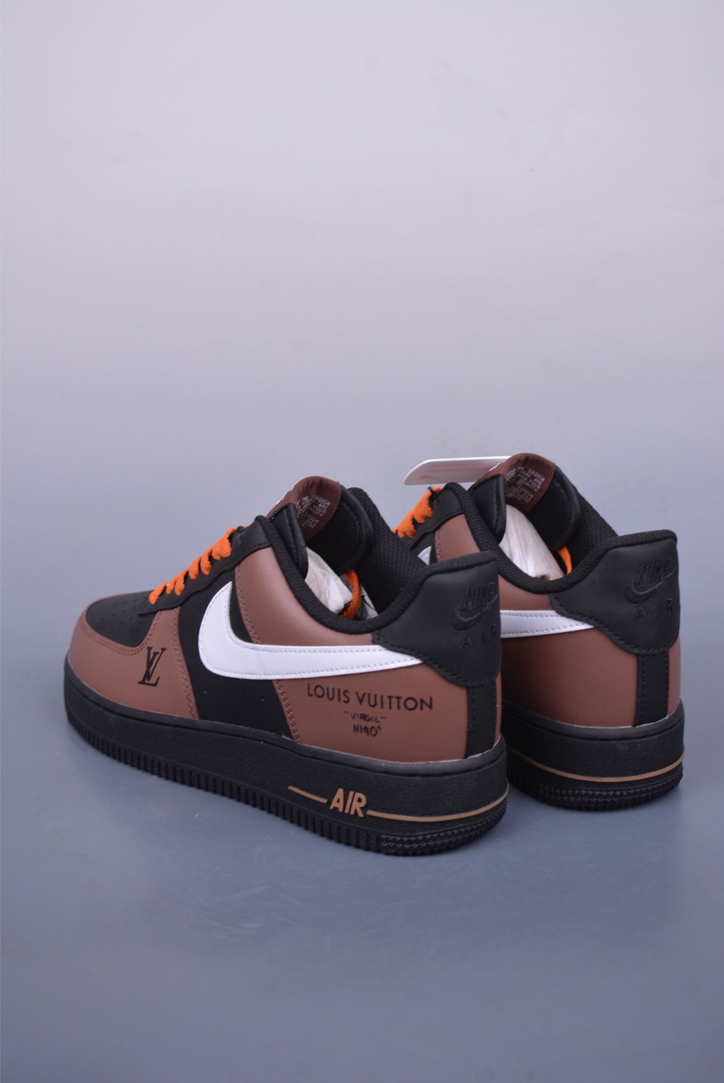 LV x Nike Air Force 1 07 Low Sneakers Leather Black Coffee White 808788-624
