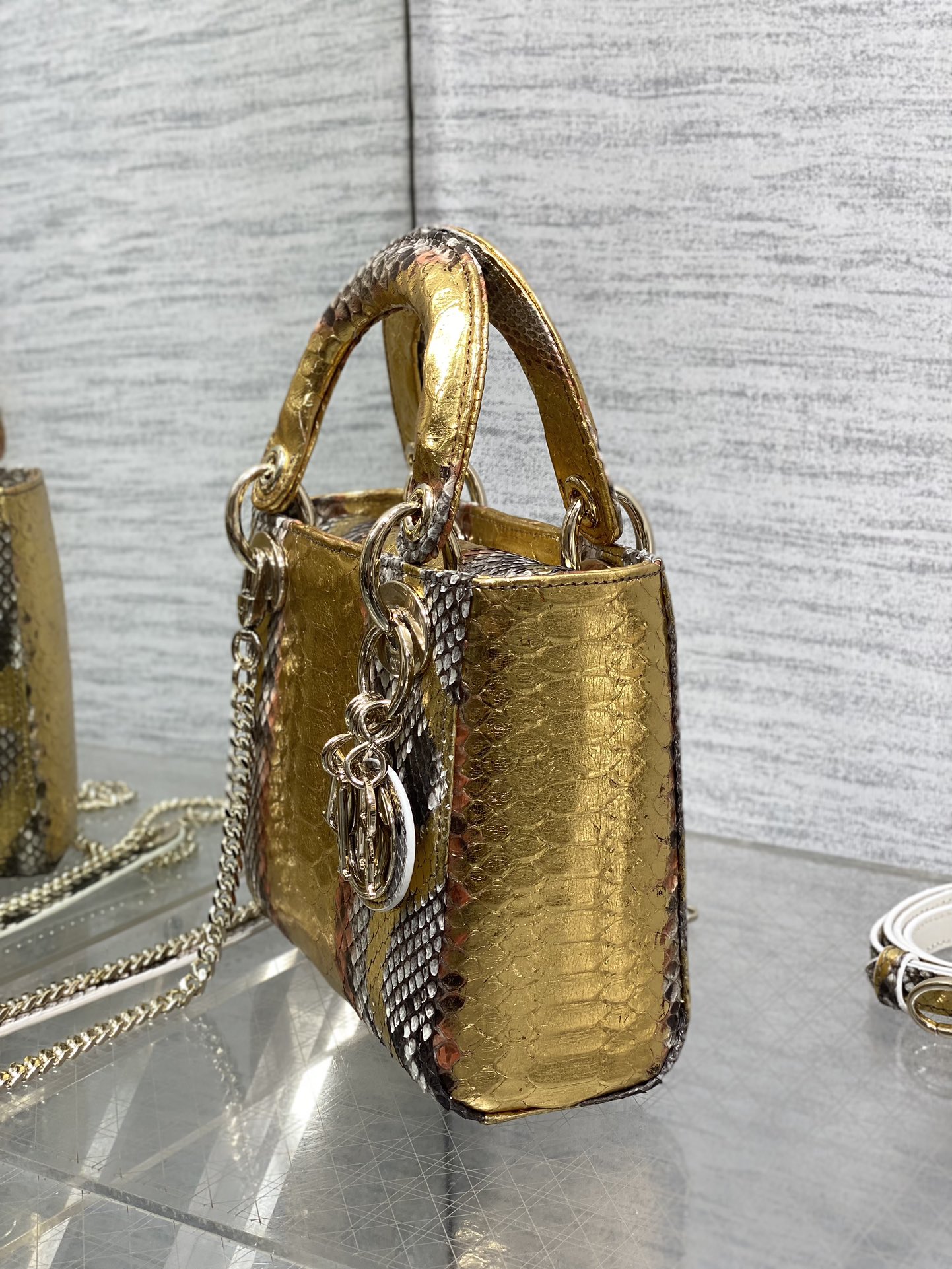 Dior Lady three-grid rare snakeskin Princess Diana bag