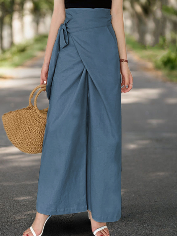 Linen Blend Wrap Casual Pants