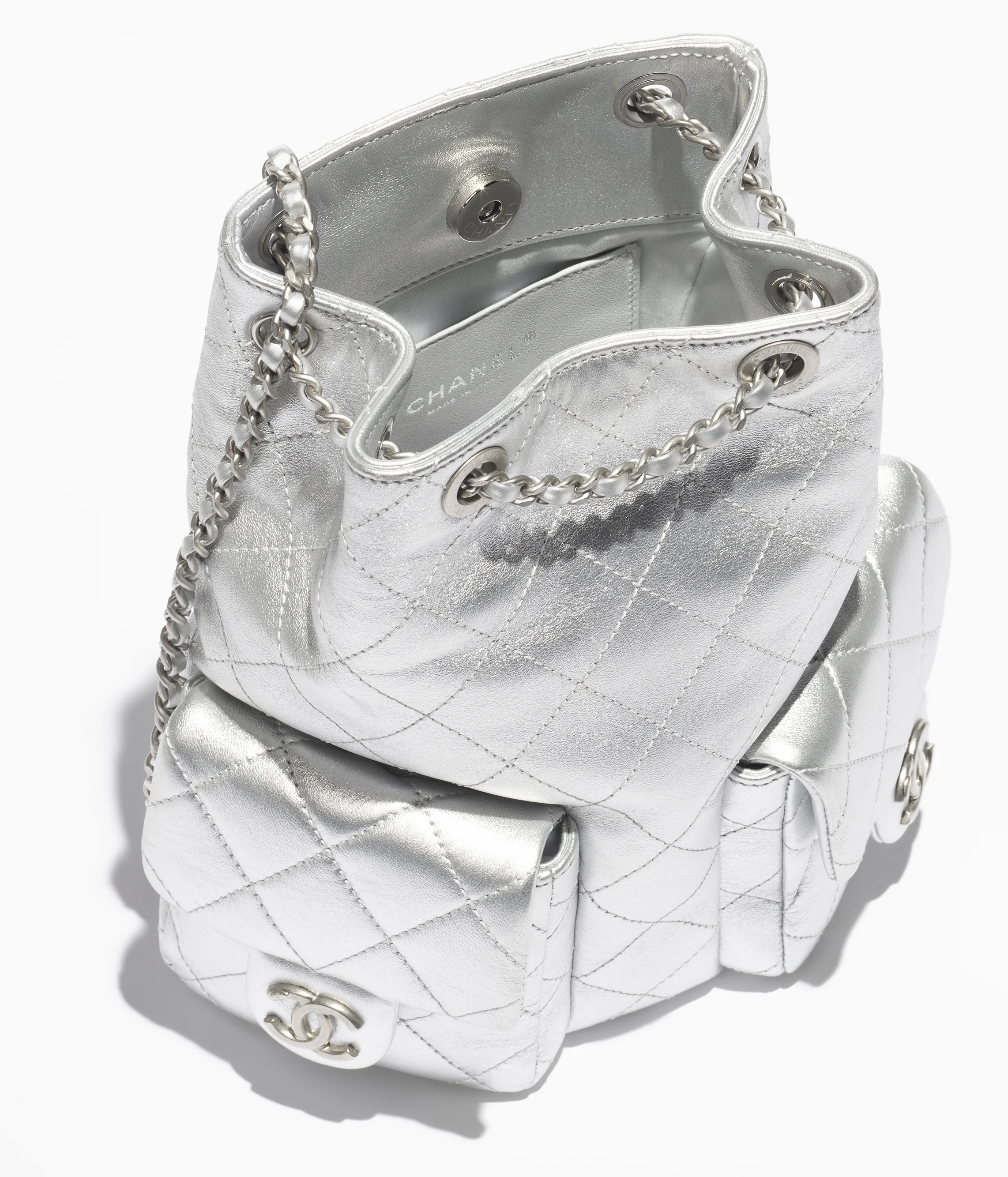 Chanel Backpack Metallic Lambskin & Silver-Tone Metal Silver AS5310-B19317-NACPN