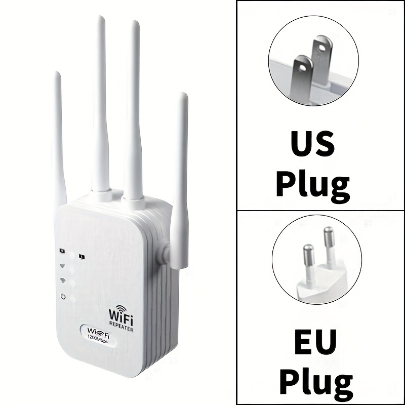 WiFi Extender, WiFi Booster 6X Stronger 1200Mbps WiFi 2.4&5GHz Dual Band(8000sq.ft), WiFi Signal Strong Penetrability 35 Devices 4 Modes 1-Tap Setup, 4 Antennas 360° Full Coverage, Supports Ethernet Port