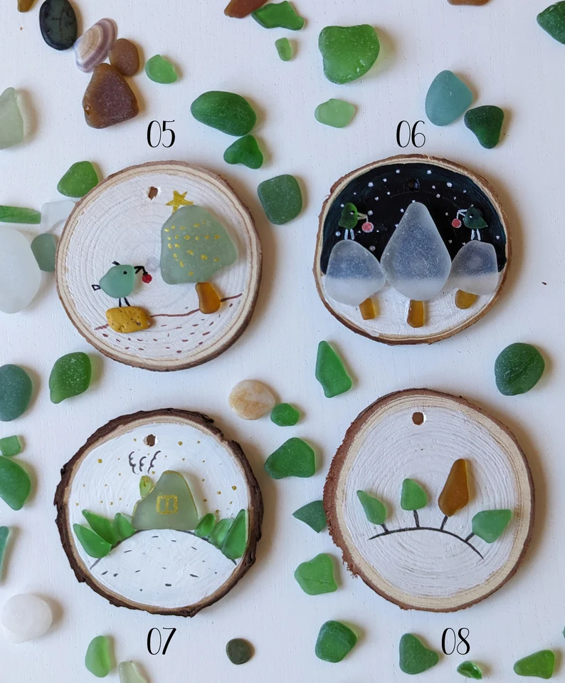 Sea Glass Art Ornament，Unique Christmas Decor