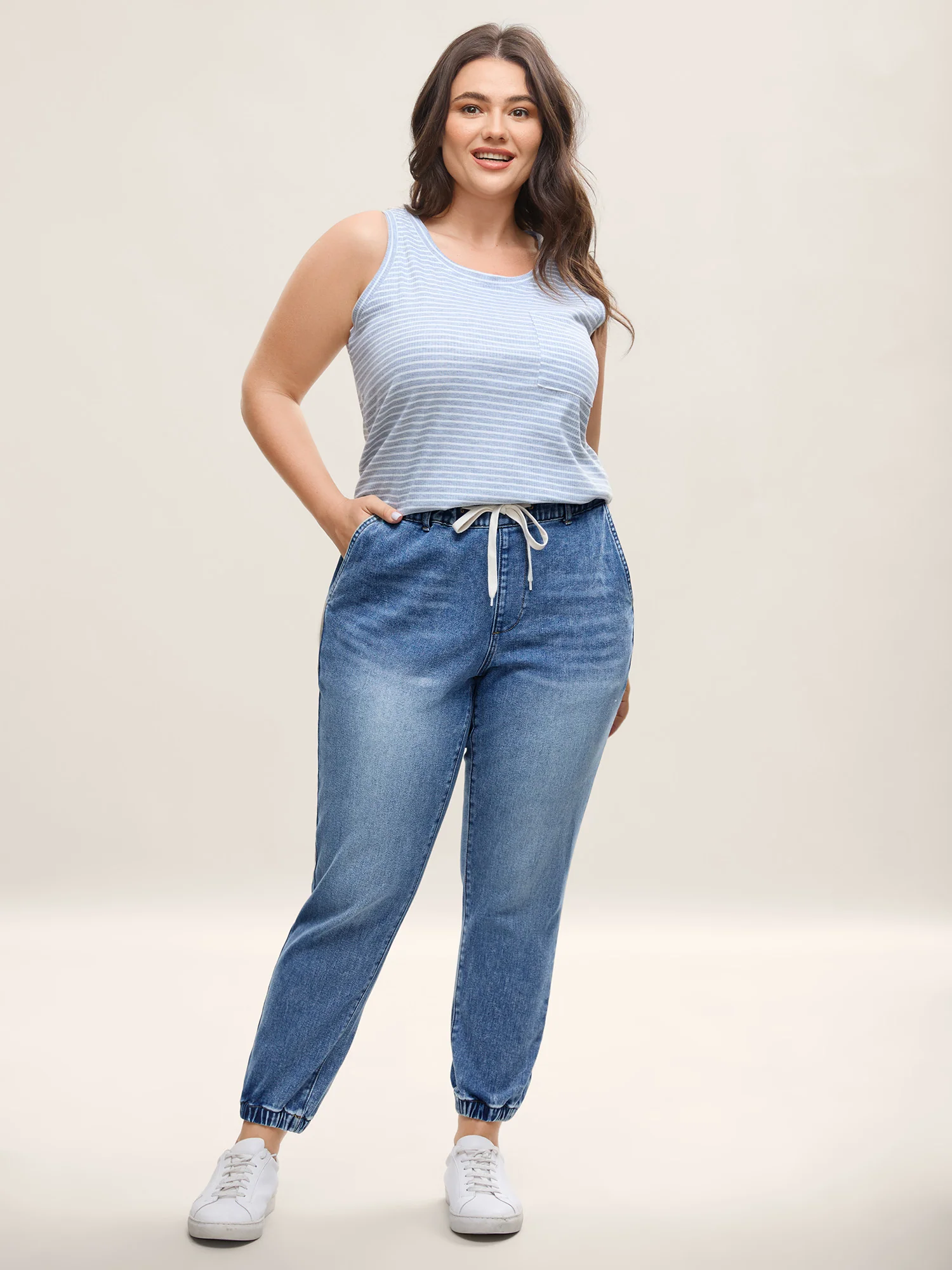 Drawstring Waist Jogger Boyfriend Jeans