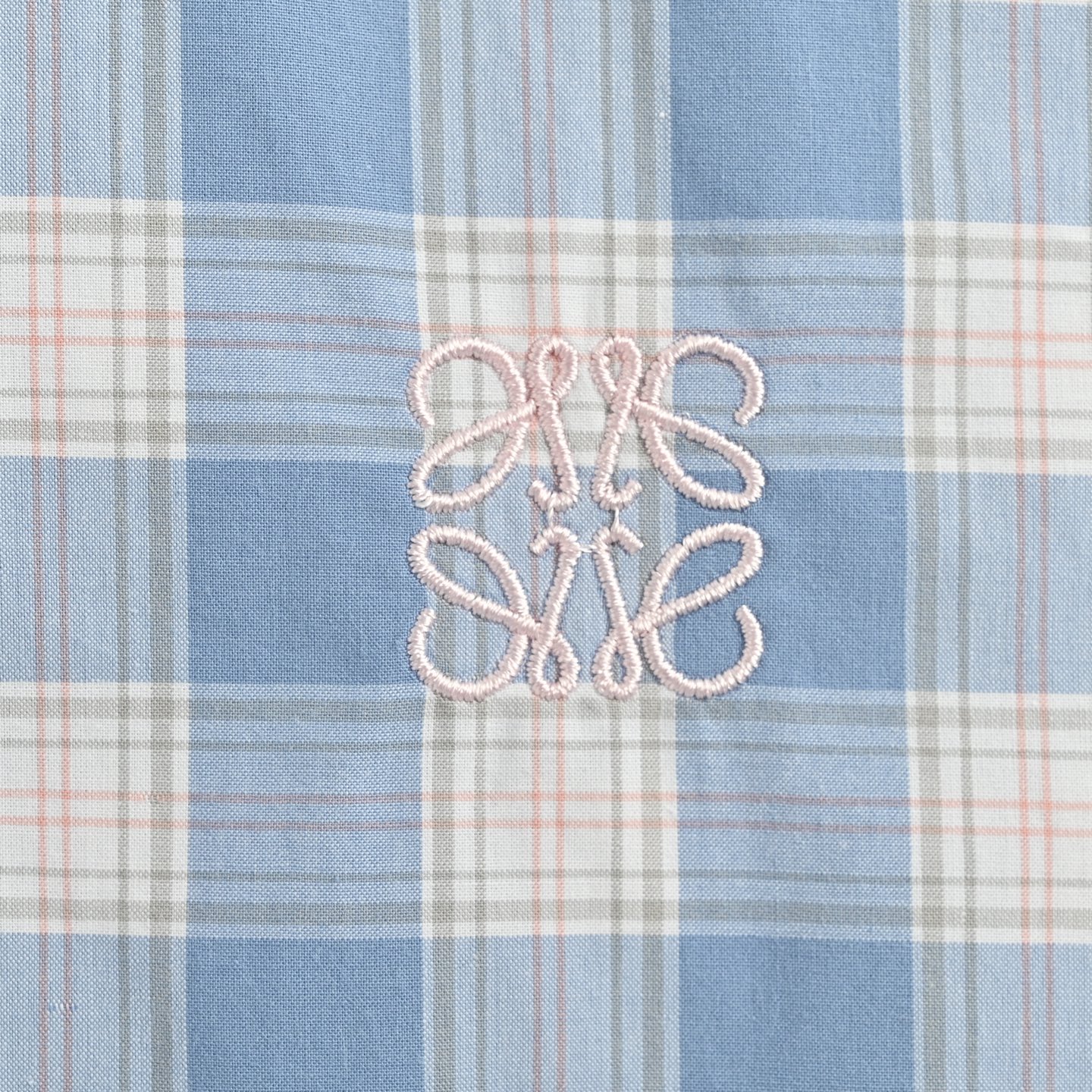 Loewe 25ss blue check short-sleeved shirt with embroidered logo