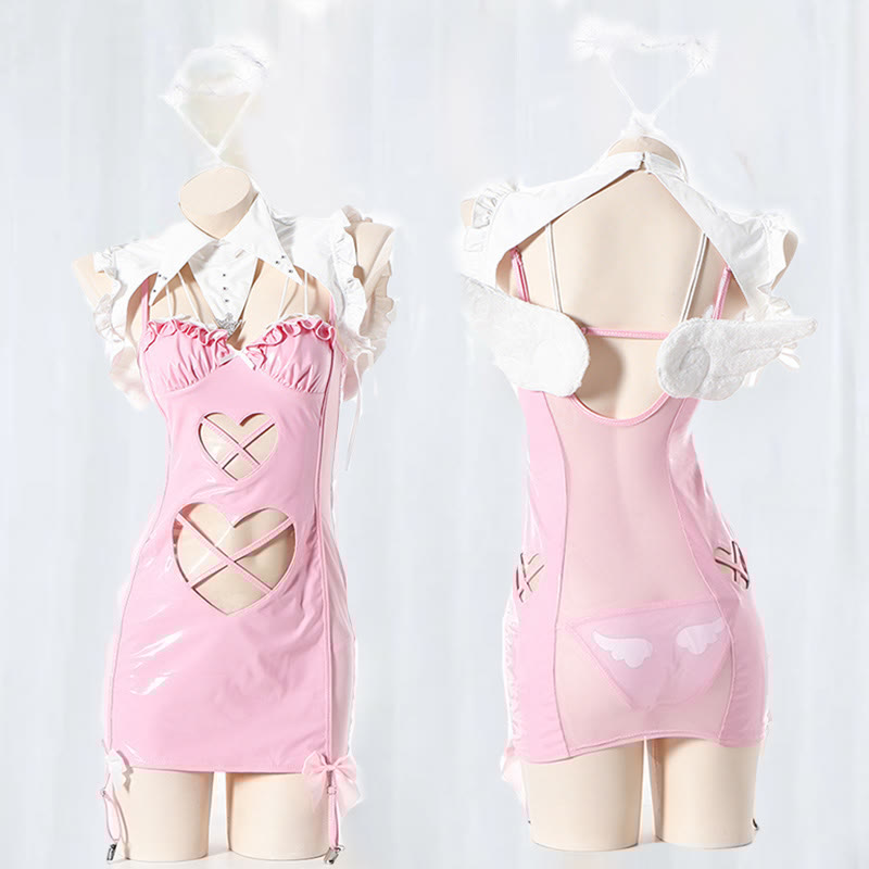 Cosplay Angel Backless Sexy PU Lingerie Set