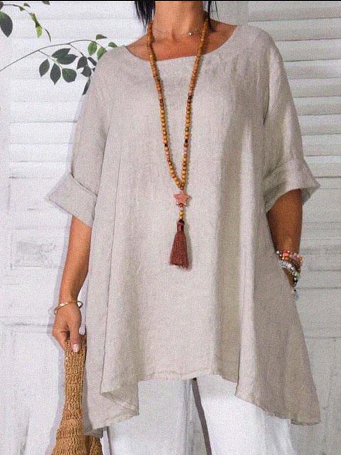 Cotton Short Sleeve Round Neck Loose T-Shirt