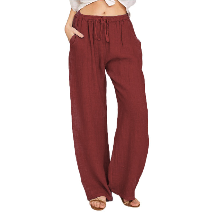 Summer Pocket Cotton Linen Wide Leg Pants