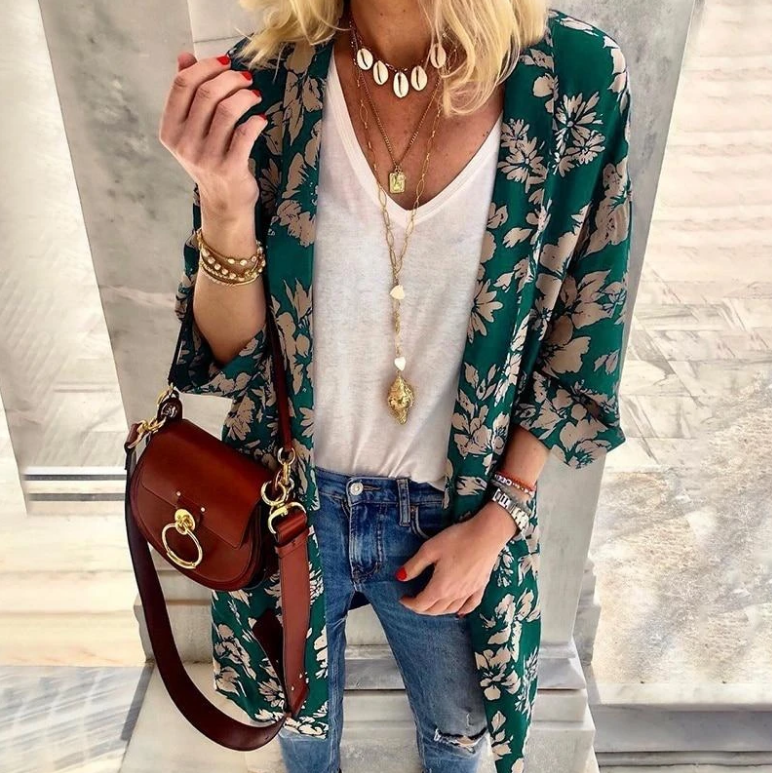 Printed Cardigan Coat-Style Top