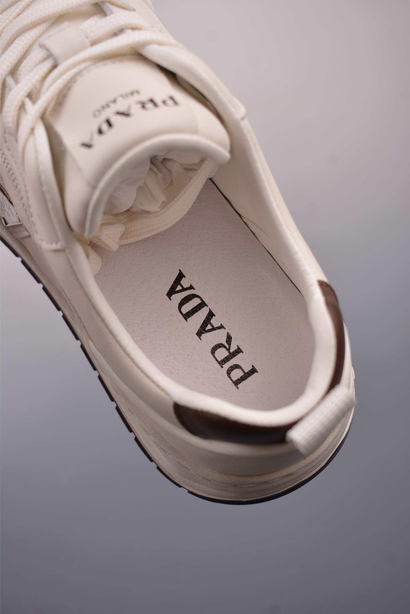 Prada PRAX 02 Triangle Logo Leather Sneakers Casual Sports Shoes White Brown 3D989M_3LF5_FG000