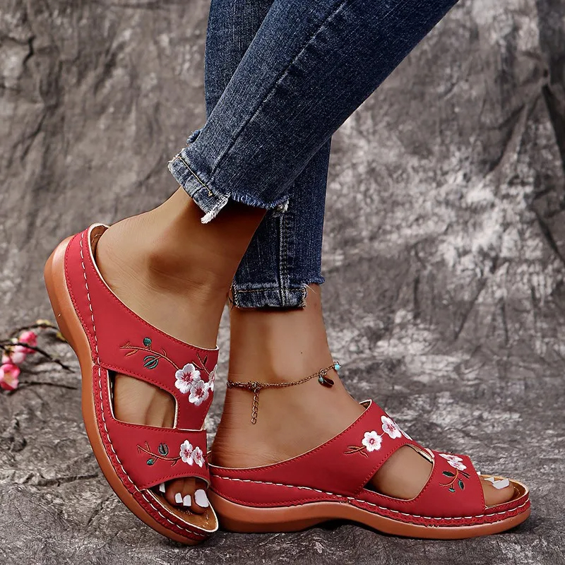 🔥Last Day Sale-[SAVE 50% OFF]-- Women's Orthopedic Flower Embroidered Wedges Sandals-BUY 2 FREE SHIPPING