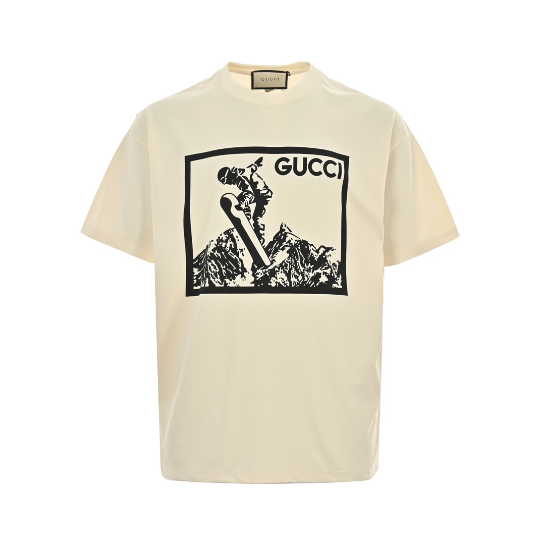 Gucci 24ss snow mountain ski print short sleeve