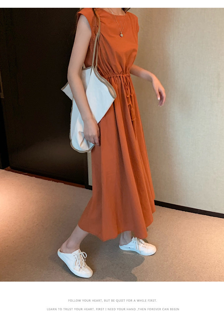 Retro Dress Women Summer Gentle Elegant Can Waist Trimming Loose plus Size Cotton Linen Large Swing Dress