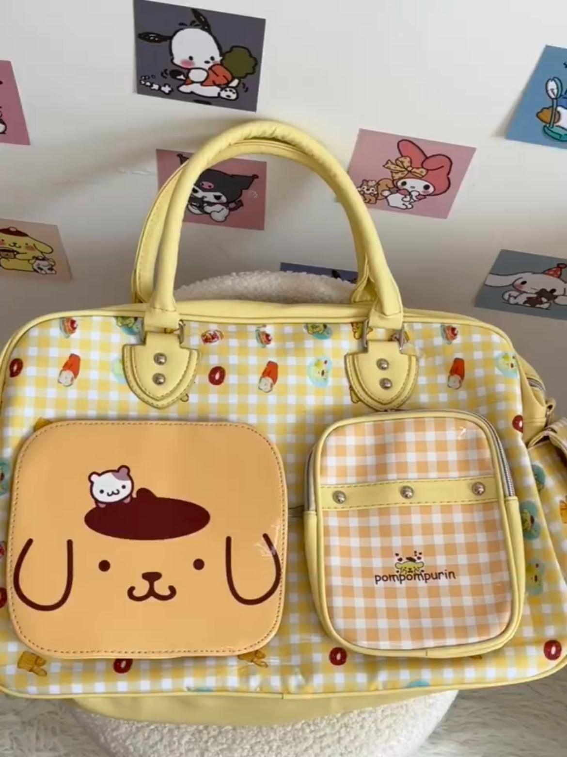 Sanrio Weekender Bag for Women Cute PU Large Travel Tote Bag Gym Duffel Bag