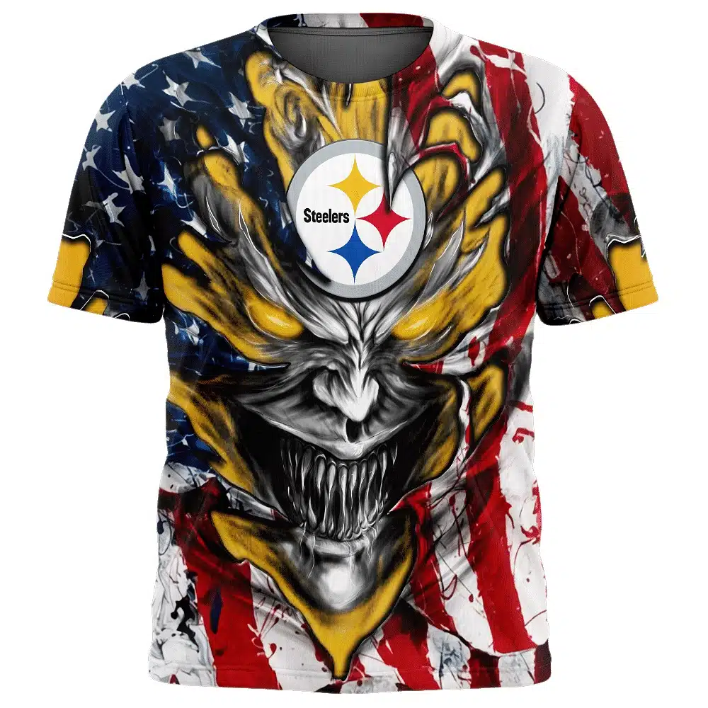 PITTSBURGH STEELERS DEMON FACE AMERICAN FLAG-3D UNISEX HOODIE
