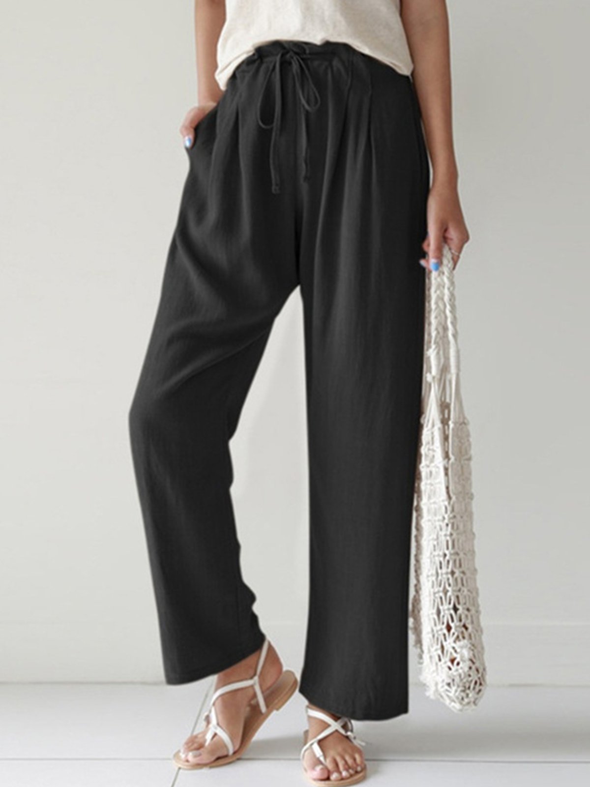 Women's Pure Color Casual Cotton Trousers