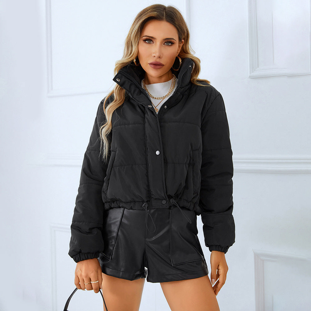 Autumn Winter Women Cotton Padded Jacket Stand Collar Zipper Button Cotton Clothing Cotton Coat Warm Quilted Jacket Coat